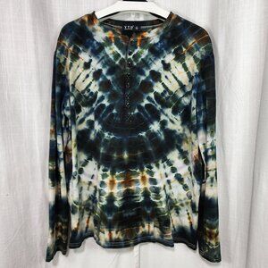 Celestial Kaleidoscope: Men's Tie-Dye Henley, size XL
